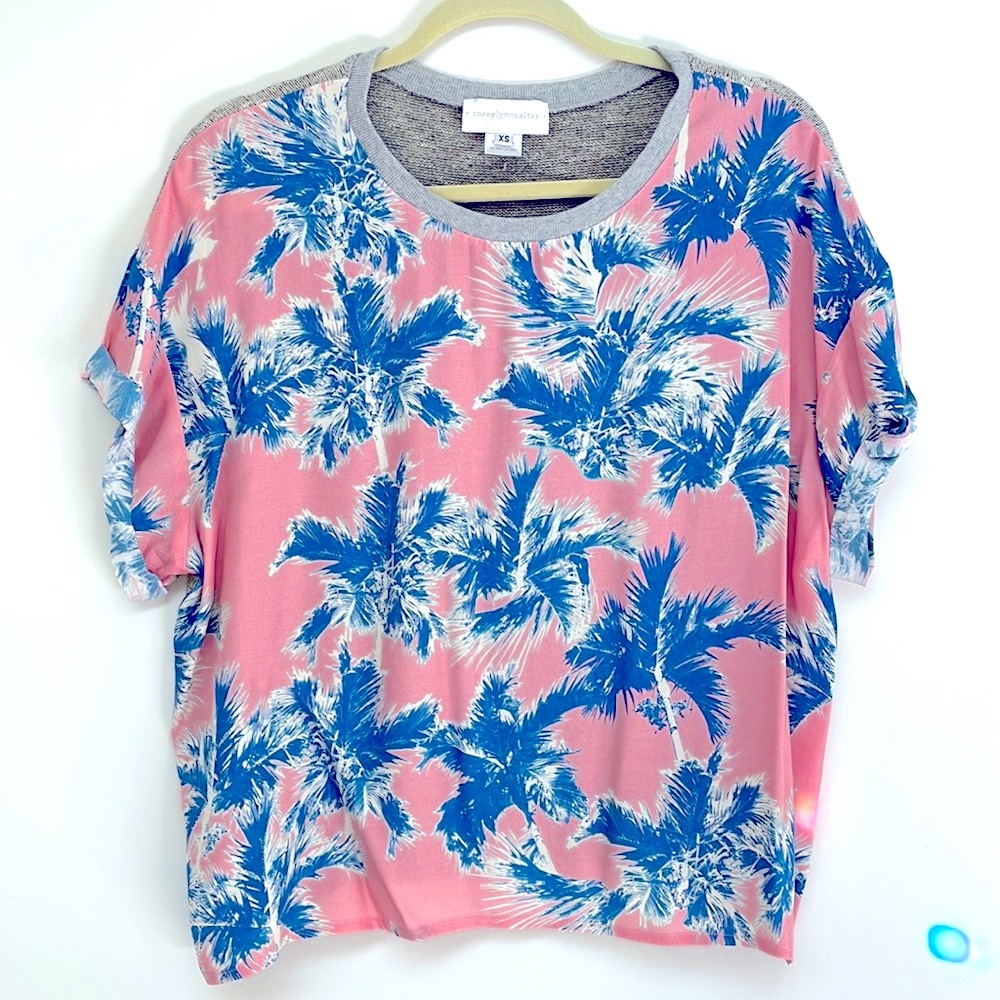 Anthropologie Pink Palm Tree Graphic and Gray Knit Size XS